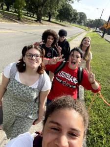 campers walking along Girard Park Dr.